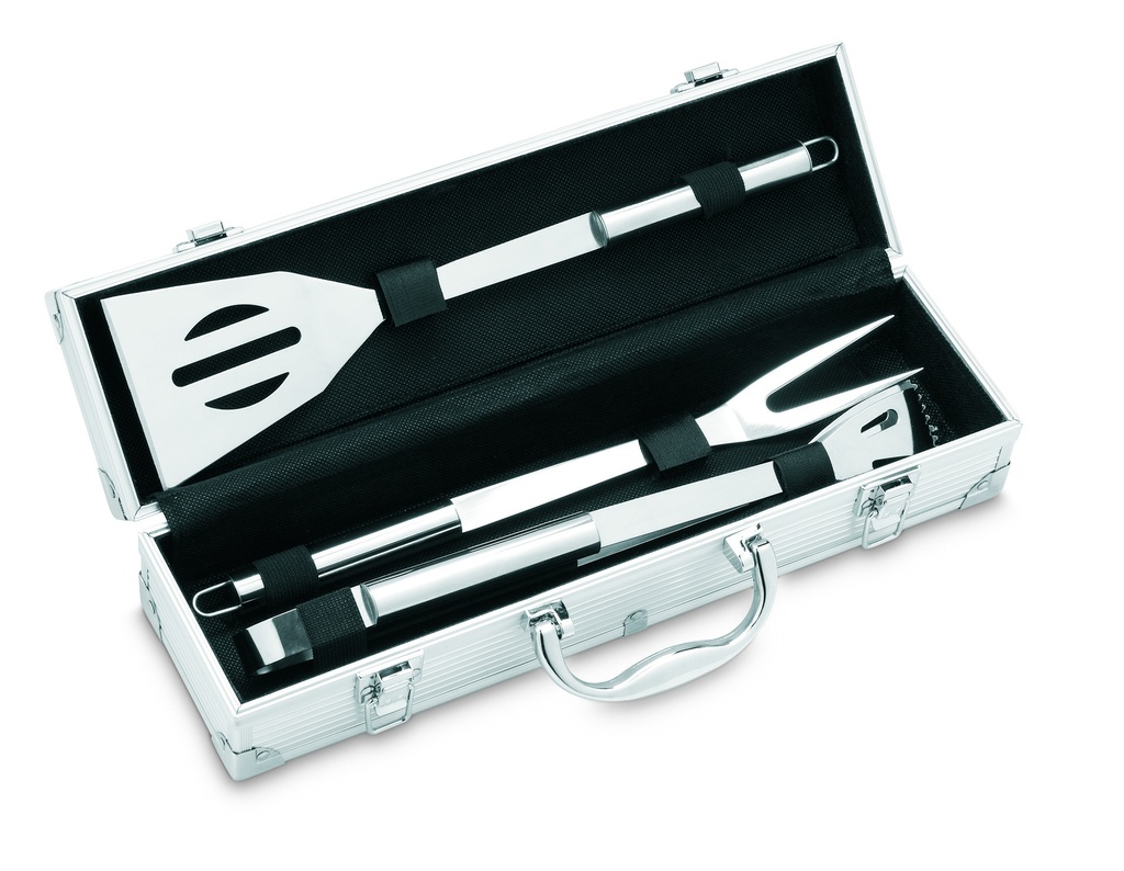 [IT3475-14] 3 utensili per barbecue in custodia di alluminio