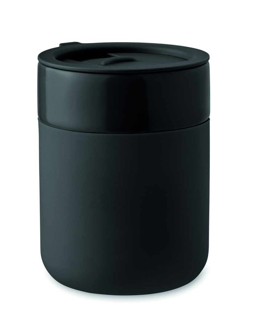[MO2528-03] Tazza da 330 ml con coperchio e manicotto (Nero)