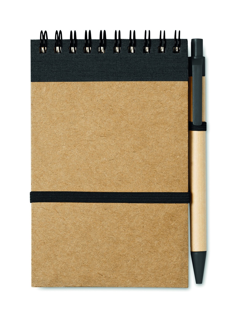 [IT3789-03] Blocco note a6 in materiale riciclato con penna (Nero)