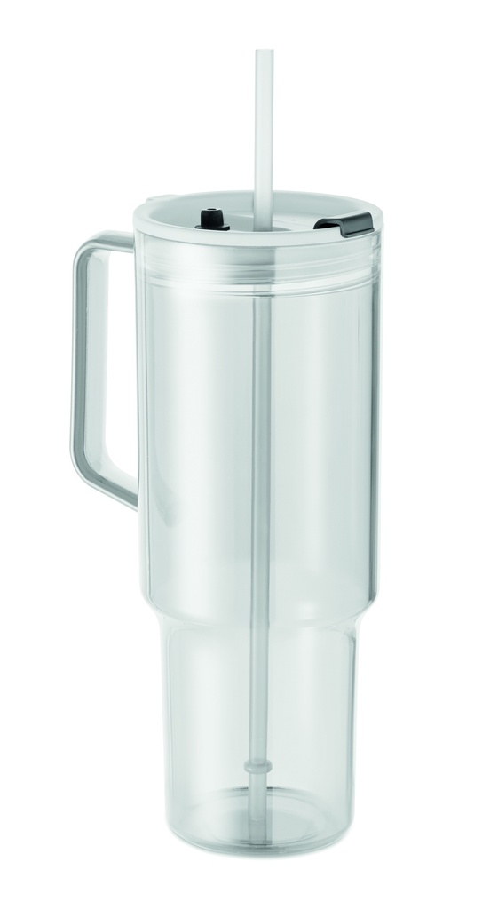 [MO2964-22] Bicchiere termico in rpet con cannuccia da 1200 ml (Trasparente)