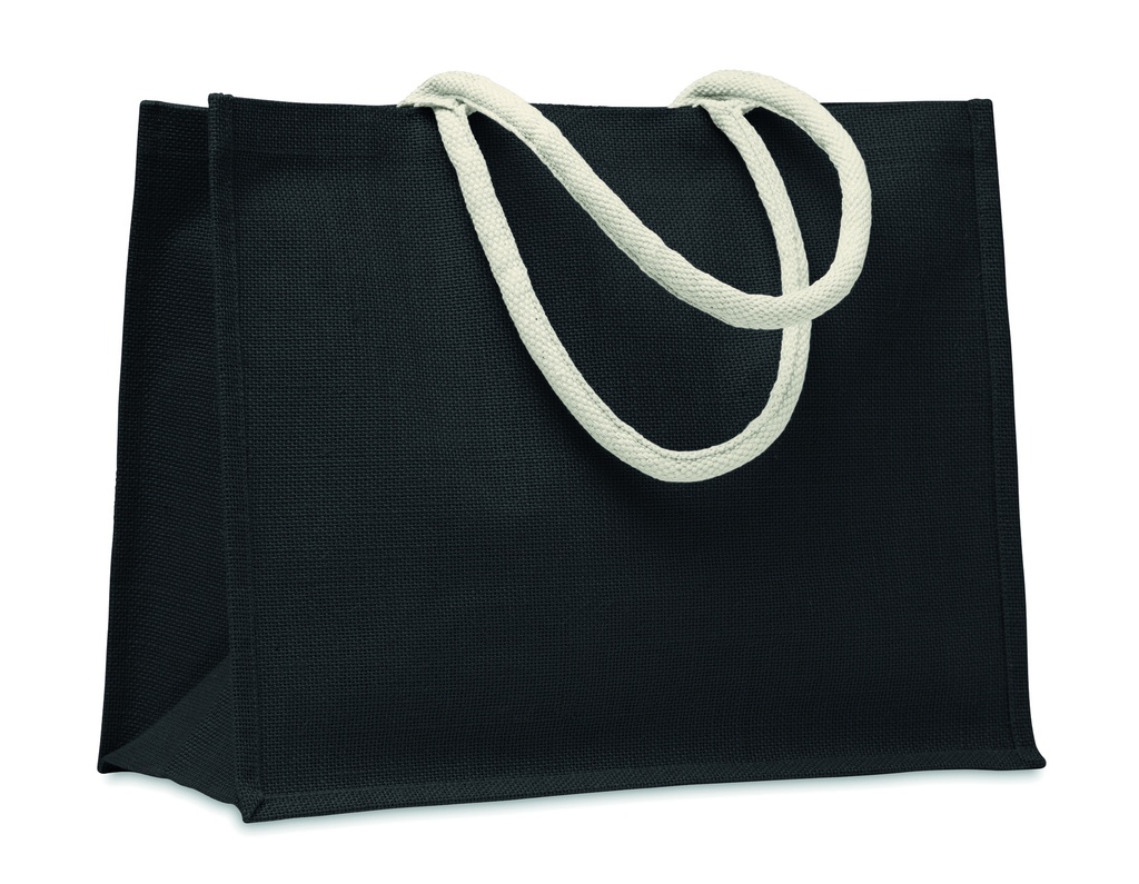 [MO6443-03] Borsa di juta con manico in cotone (Nero)