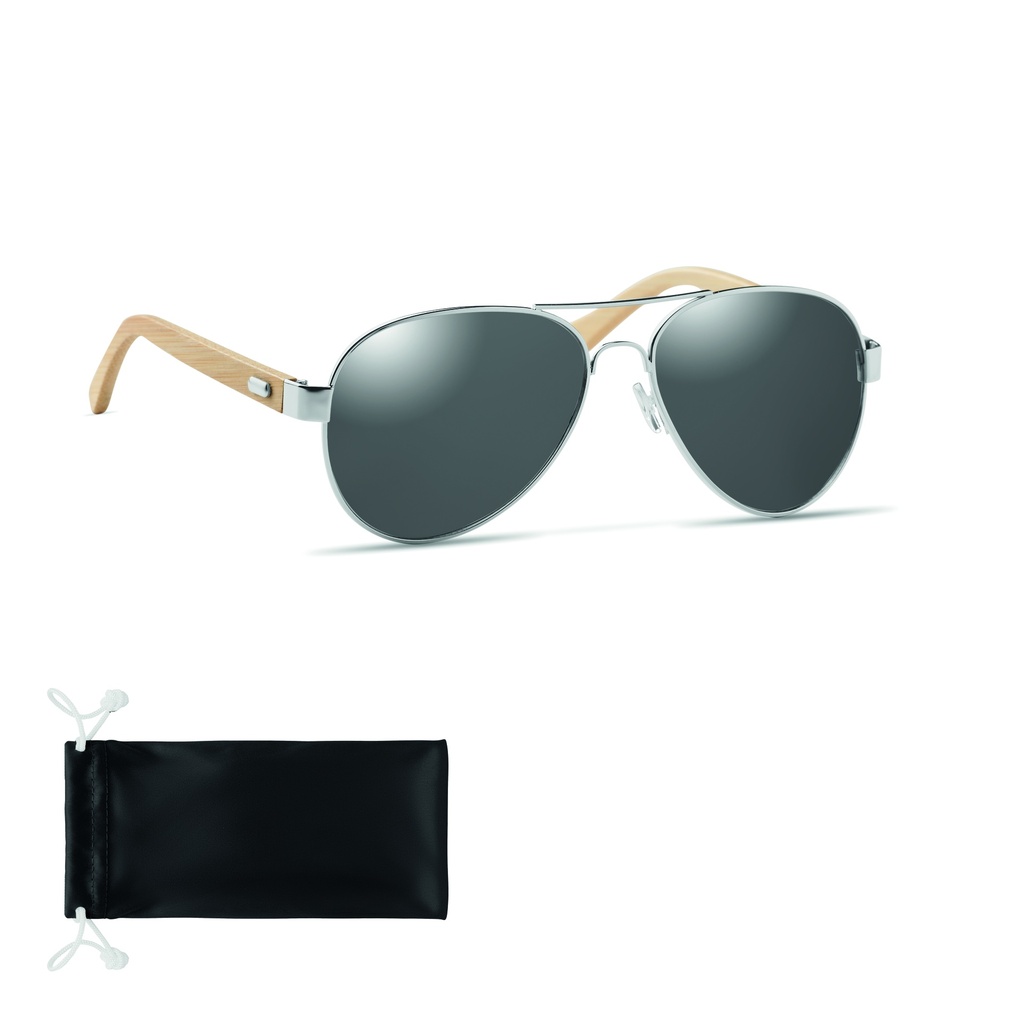 [MO6450-03] Occhiali da sole in bambù con custodia (Nero)