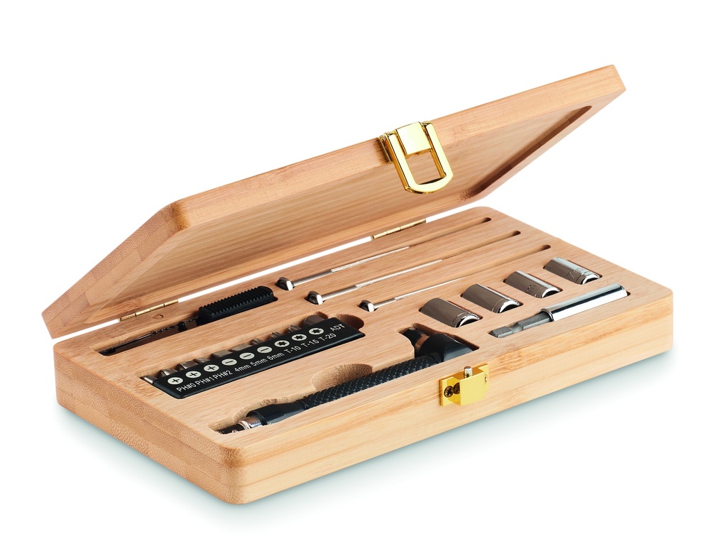 [MO6496-40] Set di 21 attrezzi in custodia di bambù