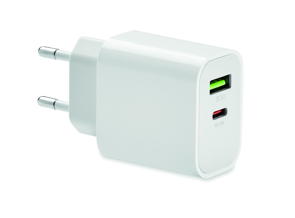 [MO6879-06] Caricabatterie USB a 2 porte da 18 w con spina europea.