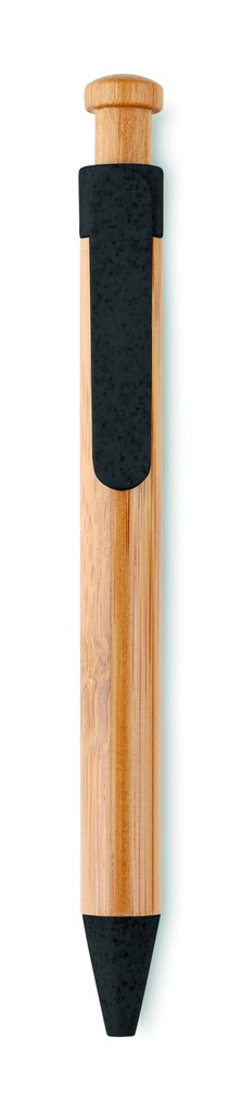 [MO9481-03] Penna a sfera in ABS con fusto in bambù / grano e paglia. (Nero)