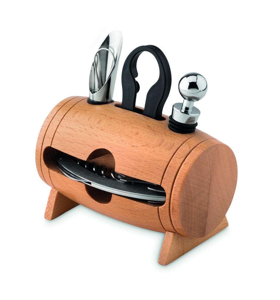 Set da vino da 4 pezzi con supporto in legno