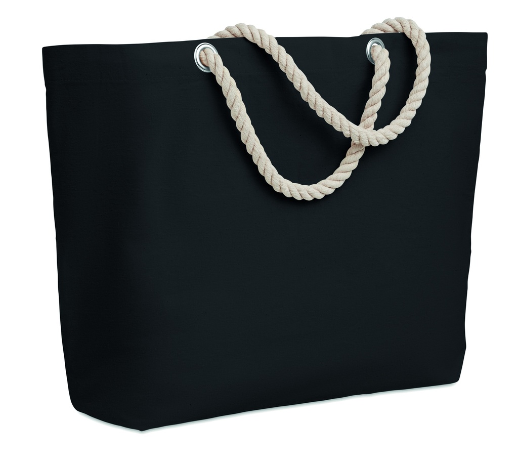 [MO9813-03] Borsa da spiaggia con manico in corda (Nero)