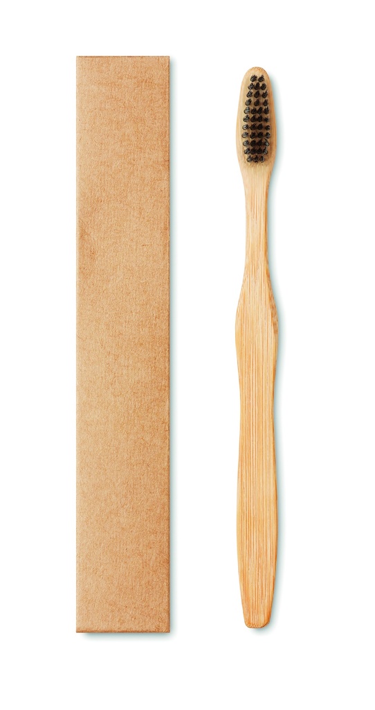 Spazzolino da denti in bambù in scatola di cartone.