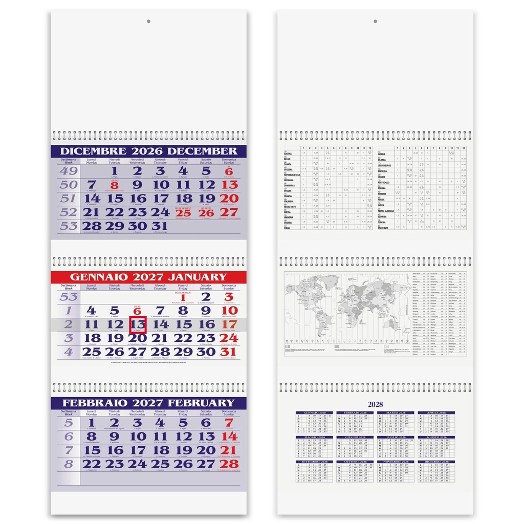 Calendario da muro trittico
