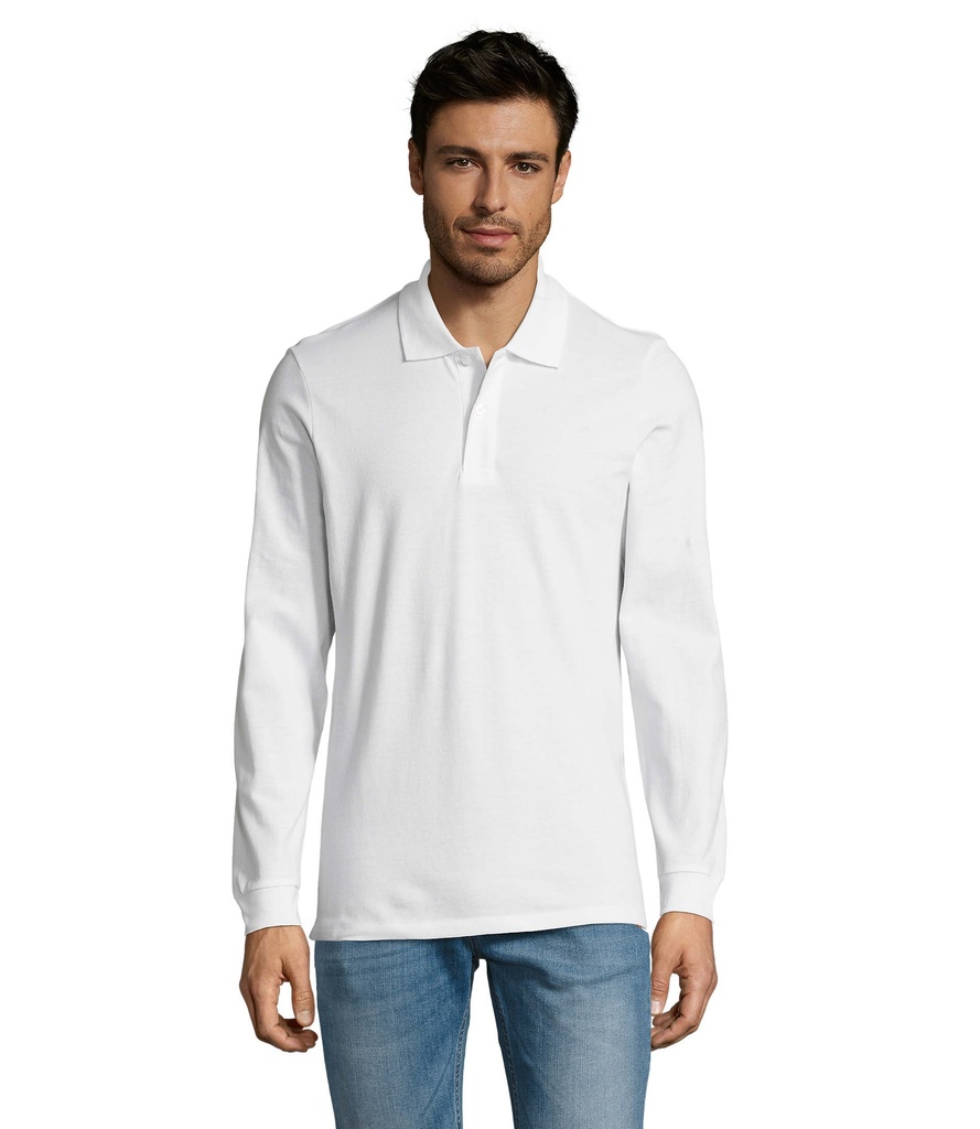 [324.S02087-BI-S4XL] Polo bianca 180 uomo m/l - cotone piquè pettinato - 2 bottoni in tinta