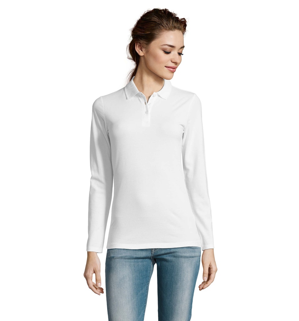 [324.S02083-BI-S3XL] Polo bianca 180 donna m/l - cotone piquè pettinato - 3 bottoni in tinta