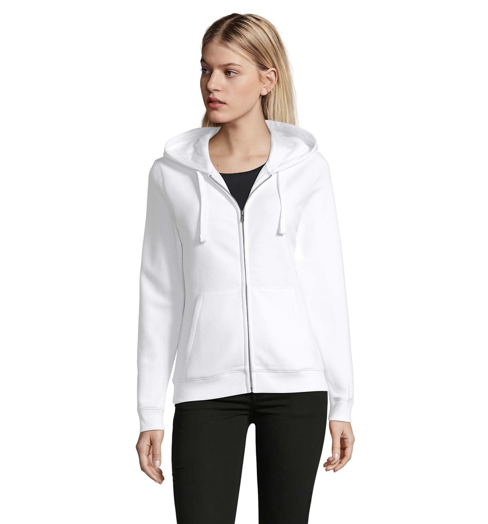 [324.S03106-BI-XSXXL] Felpa bianca 280 donna con cappuccio - 80% cotone 20% poliestere - full zip - interno spazzolato