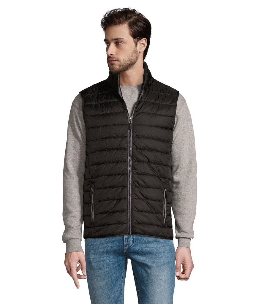[324.S01436] Gilet uomo imbottito leggero - 100% nylon - 2 tasche con zip rifinite - collo alto (Nero)