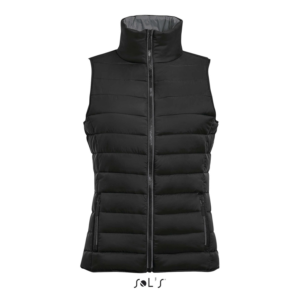 [324.S01437] Gilet donna imbottito leggero - 100% nylon - 2 tasche con zip rifinite - collo alto (Nero)