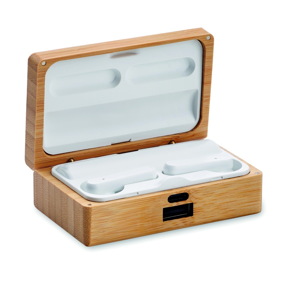 [MO2303-40] Auricolari tws in custodia di bambù